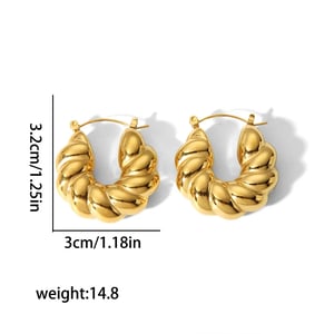 1 Pair Classic Style Chunky Braid C Shape Stainless Steel  Gold Color Women's Hoop Earrings h5 Picture3